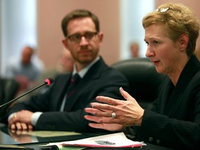 Catharine Mastin, director at the Art Gallery of Windsor, and Sean White, left, board of directors president with the Art Gallery of Windsor, speak at a council meeting at City Hall, Monday, Dec. 3, 3012.  (DAX MELMER/The Windsor Star)
