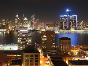 The City of Detroit is illuminated at night across from Windsor, Ontario on December 4, 2012. (windsor Star files)