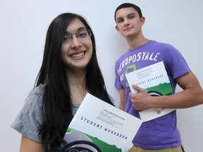 Tara Kanungo, 17, left, and Trevor Way, 17, both students at Young Drivers of Canada, are pictured in driver's education class, Thursday, June 28, 2012.  (DAX MELMER/The Windsor Star)