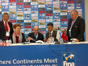 Windsor Mayor Eddie Francis and FINA board members are pictured in Istanbul, Turkey on Tuesday, Dec. 11, 2012. (HANDOUT/The Windsor Star)