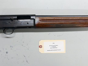 A Browning shotgun 12-guage shotgun is displayed by the Windsor Police on October 8, 2008. (Windsor Star files)