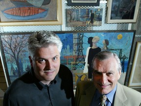 File photo: Glen Cumming, Director of AGW, and Stephen Marshall, President of AGW, stand in front of works by Ken Saltmarche in 2003. (Windsor Star files)