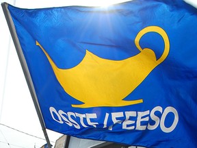 An Ontario Secondary School Teachers' Federation flag is pictured in this file photo. (File/The Windsor Star)