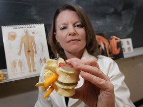 Nurse Linda Barkhouse teaches people with chronic pain how to manage their condition with minimal use of medication. Here Barkhouse shows some of the teaching material she uses. (DAN JANISSE / The Windsor Star)