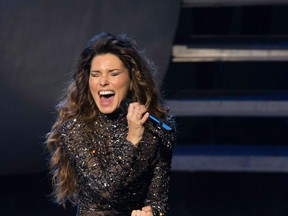 Shania Twain performs onstage at The Colosseum at Caesars Palace on Saturday, Dec. 1, 2012, in Las Vegas. The show kicks off a two-year residency at Caesars. (Photo by Eric Jamison/Invision/AP)