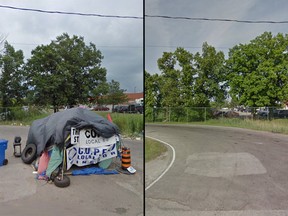 The Google Maps Street View feature for a Central Avenue intersection in Windsor, Ont. The image on the left was the old view, taken during the public worker strike of 2009. The image on the right shows the current view, taken during the summer of 2012. (Google Maps / The Windsor Star)