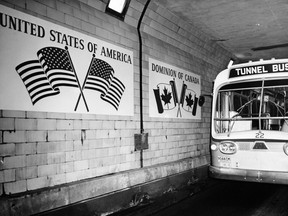 A Transit Windsor tunnel bus crosses into the United States through the Detroit-Windsor Tunnel in this December 1966 file photo. (Files/The Windsor Star)