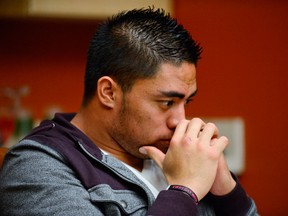 In a photo provided by ESPN, Notre Dame linebacker Manti Te'o pauses during an interview with ESPN on Friday, Jan. 18, 2013, in Bradenton, Fla. ESPN says Te'o maintains he was never involved in creating the dead girlfriend hoax. He said in the off-camera interview: "When they hear the facts they'll know. They'll know there is no way I could be a part of this." (AP Photo/ESPN Images, Ryan Jones)