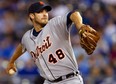 In this October 2012 file photo, Detroit Tigers pitcher Rick Porcello works against a Kansas City Royals batter during the first inning of a baseball game at Kauffman Stadium in Kansas City, Mo.. (AP Photo/Orlin Wagner)