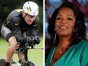 Lance Armstrong, left, was interviewed by Oprah Winfrey Monday.  (AP Photos/File)