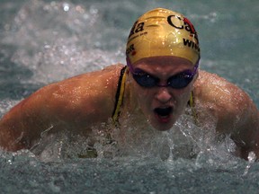 L'Essor's Anne-Marie Kacznarczyk swims during the Raider Invitational at the University of Windsor Monday. (Nick Brancaccio/The Windsor Star)