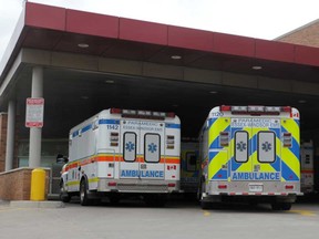 File photo of  ambulances lined up at Hotel Dieu Grace hospital in Windsor, Ont. (Windsor Star files)