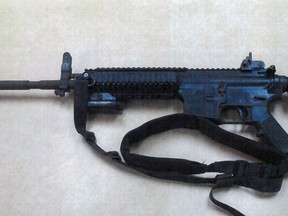 This image provided by the Fontana Unified School District Police shows a Colt LE6940 semiautomatic rifle, one of 14 purchased by the Fontana Unified School District to help provide security for the school, in California. The weapons, which cost $1,000 each, are high-powered weapons that are accurate at longer range and can pierce body armor. (AP Photo/FUSD Police)