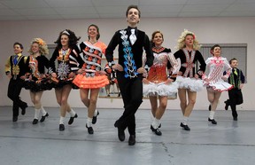 Irish Dancers fZach Bernier, left, Breanna Behring, Breagh MacNeil, Claire Chernowski, David Branton, Nicolette Fraser, Colleen Chernowski, Mary Sheffic and Morgan Fontaine have qualified for the world championships. (JASON KRYK/The Windsor Star)