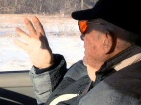 This still frame made from video provided by WNBC shows Tony Zerilli, alleged to be the underboss of Detroit's biggest crime family, during an interview with NBC, as he shows a reporter a field where he believes Teamsters boss Jimmy Hoffa is buried. Zerilli was in prison when Hoffa disappeared from a Detroit-area restaurant in 1975, but tells New York TV station WNBC he was informed about Hoffa's whereabouts after his release. The ailing 85-year-old took a reporter to a field near Rochester, north of Detroit, but no exact location was disclosed. (AP Photo/WNBC)