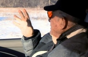 This still frame made from video provided by WNBC shows Tony Zerilli, alleged to be the underboss of Detroit's biggest crime family, during an interview with NBC, as he shows a reporter a field where he believes Teamsters boss Jimmy Hoffa is buried. Zerilli was in prison when Hoffa disappeared from a Detroit-area restaurant in 1975, but tells New York TV station WNBC he was informed about Hoffa's whereabouts after his release. The ailing 85-year-old took a reporter to a field near Rochester, north of Detroit, but no exact location was disclosed. (AP Photo/WNBC)