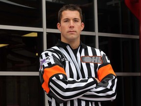 Joe Monette of Windsor is an on-ice official in the OHL and will be doing games in the World Under-17 Championships in Quebec.  Monette was visiting South Windsor Arena Monday, December 24, 2012. Look for Monette on the ice for the Spits game at WFCU Centre January 17, 2013, wearing his No. 25 referee's jersey. (NICK BRANCACCIO/The Windsor Star)