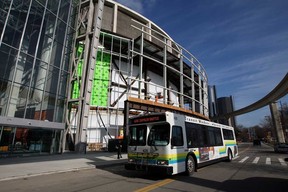 Transit Windsor arrives at NAIAS at Detroit's Cobo Centre January 15, 2013.  Renovations are continuing on Cobo Center's atrium, shown behind.  (NICK BRANCACCIO / The Windsor Star)