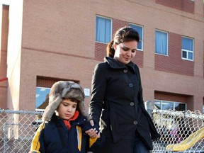 Amanda Armstrong with her son, Alex, at Dougall Avenue School in Windsor, Ont., Wednesday January 09, 2013. (NICK BRANCACCIO/The Windsor Star)