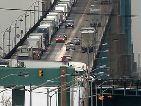 Traffic is backed up on the Ambassador Bridge in this file photo. (JASON KRYK/The Windsor Star)