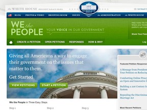 In this image from the whitehouse.gov website, the opening page from the site where the public can petition the White House on an issue. No, the U.S. will not be building a Death Star. And no, President Barack Obama will not deport CNN’s Piers Morgan or let Texas secede. These are just a few of the wacky notions the White House has been compelled to formally address in recent weeks, part of an effort to put open government into action: the First Amendment right to petition your government, supercharged for the Internet age. (AP Photo/The White House)