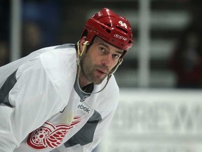 Detroit's Todd Bertuzzi attends the Detroit Red Wings first practice of the season at the Compuware Arena in Plymouth, Michigan, Sunday, January 13, 2013.  (DAX MELMER / The Windsor Star)
