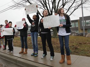 Students rally in front of Dr. David Suzuki School in Windsor, Ont. on Jan. 11, 2013. (Dan Janisse / The Windsor Star)