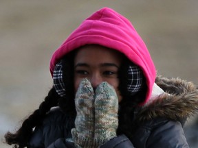 Hanan Davis, 10, shields her face from a bitter cold wind. Windsor Star file photo (NICK BRANCACCIO/The Windsor Star)