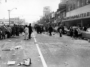 Emergency crews respond to the Metropolitan Store on Ouellette Avenue following an explosion on Oct. 25, 1960. More than 100 people were injured and people died when a gas leak ignited during a furnace repair. The explosion blew out the rear wall and the second floor collapsed, trapping employees and customers. (FILES/The Windsor Star)