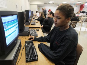 Files: Brennan High School student Mickayla Pickens works on a computer during class on January 13, 2013.   (JASON KRYK/The Windsor Star)