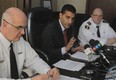 In this file photo, Windsor Police Chief Al Frederick, former Mayor Eddie Francis and Deputy Chief Rick Derus announce an arbitrator gave Windsor police an 11.7 per cent wage increase over  four years.  (DAN