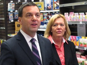 Ontario Progressive Conservative Leader Tim Hudak is seen with his deputy, Christine Elliott, calling for the phasing out of eHealth Ontario. (THE CANADIAN PRESS/Colin Perkel)