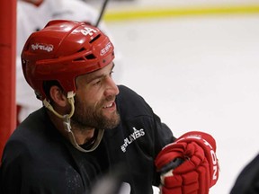 Detroit Red Wings forward Todd Bertuzzi works our at the Troy Sports Center in Troy, Mich., Monday, Jan. 7, 2013. (AP Photo/Carlos Osorio)