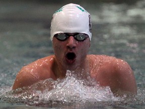 Lajeunesse's Malek El-Dakour competes in the 50M breaststroke at the Lajeunesse Open swim meet at the University of Windsor pool Monday. (NICK BRANCACCIO/The Windsor Star)