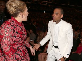 Adele and singer Chris Brown attend the 55th Annual GRAMMY Awards at Staples Center on February 10, 2013 in Los Angeles,.  (Christopher Polk/Getty Images)