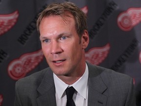 Nick Lidstrom speaks to the media after a press conference at Joe Louis Arena to announce his retirement. (DAX MELMER/The Windsor Star)