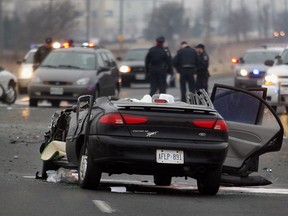 This file photo shows the aftermath of a collision on E.C. Row Expressway near Banwell Road on Feb. 5, 2010. (Nick Brancaccio/The Windsor Star)