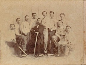 This undated file photo released Wednesday, Jan. 9, 2013 by the Saco River Auction Co., in Biddeford, Maine, shows a rare 1865 baseball card of the Brooklyn Atlantics, discovered in a photo album bought at a yard sale in Baileyville, Maine, on the Canadian border. The auction house expects six-figure bids at its Feb. 6 auction. (AP Photo/ Saco River Auction Co., File)