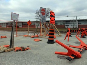 Cousineau Road remains blocked as construction continues  near Our Lady of Mount Carmel School in Windsor, Ont. as of Tuesday, Feb. 12, 2013. (Windsor Star photo)