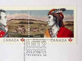 File photo of a new stamp  showing Chief Tecumseh and Sir Isaac Brock which was unveiled in Tecumseh, Ont., Thursday June 21, 2012. (Windsor Star files)