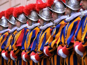 Swiss guards are seen in this file photo. (Photo by Vatican Pool/Getty Images)