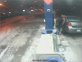 LaSalle police have released surveillance pictures of a gas bandit, who filled up his Chevy Impala at a LaSalle gas station and fled without paying. (Handout/LaSalle Police)