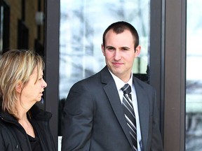 Trevor Skeates, right, leaves Superior Court of Justice in Windsor February 25, 2013. (NICK BRANCACCIO/The Windsor Star)