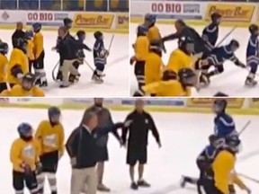 A video shows Hornets coach Martin Tremblay tripping a Richmond Steel player during post-game team handshakes.