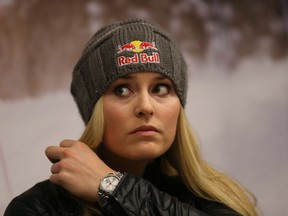 U.S. ski racer Lindsey Vonn gestures during a press conference in view of the World Cup Alpine Skiing, in Schladming, Austria, Sunday, Feb. 3, 2013. With media attention on her personal life intensifying and some 400,000 fans expected, Lindsey Vonn will be surrounded by bodyguards at the Alpine skiing world championships starting Tuesday. (AP Photo/Luca Bruno)