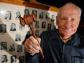 Legendary local politician Hon. Eugene Whelan, 86, the longtime member of parliament for the riding of Essex and later a senator,  who rubbed elbows with some of Canada's and the world's greatest public officials, was once Essex County Warden and still has the original gavel from 1962. NOVEMBER 25, 2010. (NICK BRANCACCIO/The Windsor Star)