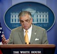 US Transportation Secretary Ray LaHood speaks during the White House Daily Briefing in Washington, DC, in this July 26, 2011 photo.  Secretary Ray LaHood said on January 29, 2013 that he planned to resign, marking the latest departure from President Barack Obama's Cabinet. "I have let President Obama know that I will not serve a second term as secretary of the US Department of Transportation," LaHood said in a statement. AFP PHOTO/Jim WATSON