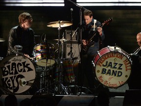 The Black Keys with Dr. John Preservation Hall Jazz Band perform on stage at the Staples Center during the 55th Grammy Awards in Los Angeles, California, February 10, 2013. AFP PHOTO Joe KLAMARJOE KLAMAR/AFP/Getty Images