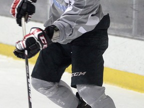 Windsor forward Remy Giftopoulos takes a shot during practice at the WFCU Centre. (NICK BRANCACCIO/The Windsor Star)