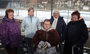 Members of the Friends of Atkinson, from left, Jo-Anne Ouellette, Jane Sparrow, Lyn Burns, Marilyn Woodison, and Gail Clark, are pictured outside the pool at Atkinson Park, Monday, February 18, 2013.  (DAX MELMER/The Windsor Star)
